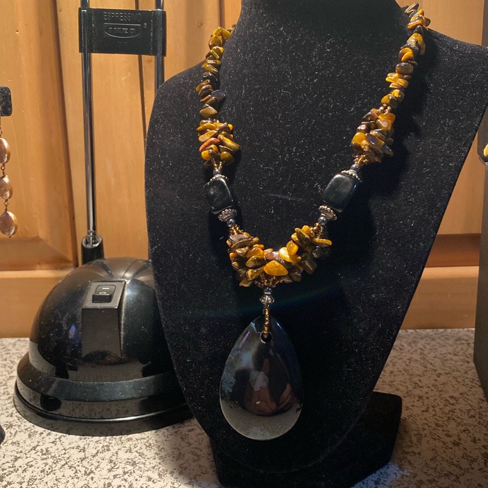 Tiger Eye, Onyx and Black Agate necklace